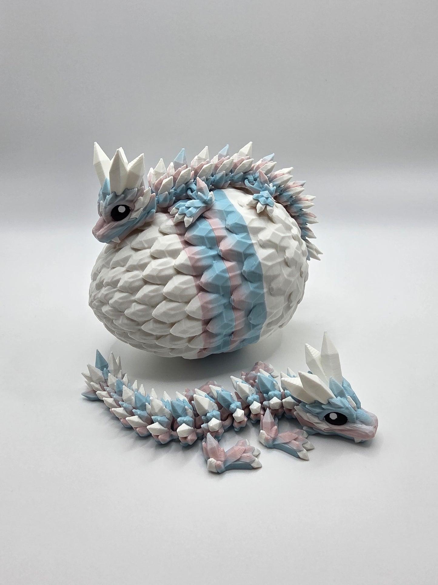 “Crystal Baby Dragons with Egg – Articulated 3D Printed Collectible – Dual Pink/Blue, with White Theme”