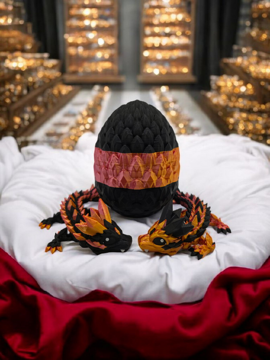 Crystal Baby Dragon's With Egg - Articulated 3D Printed Collectable - Rose Gold and Black