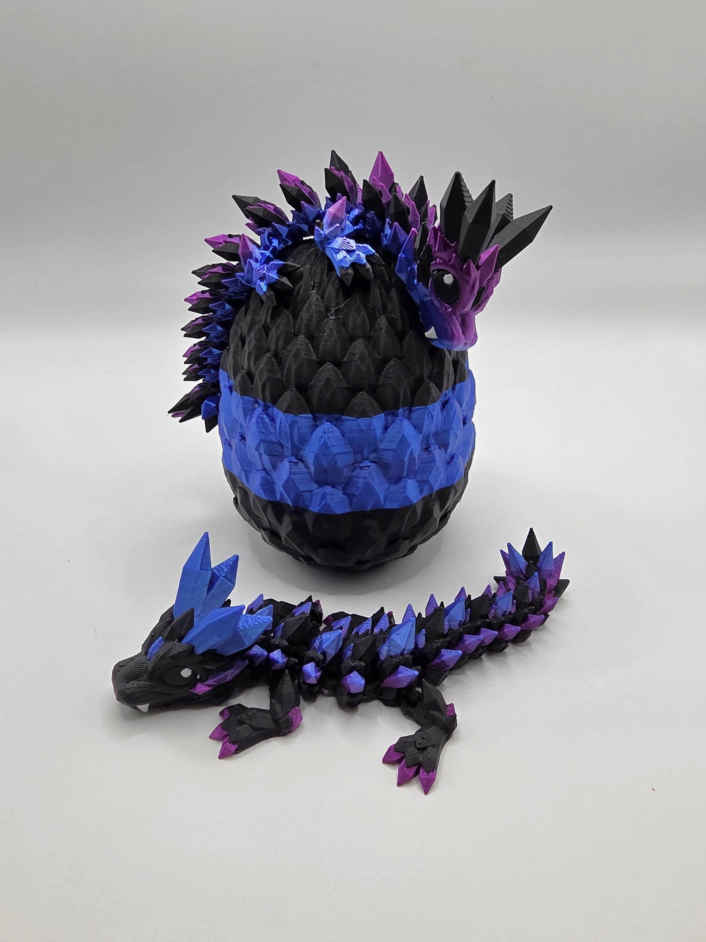 Crystal Baby Dragon's With Egg - Articulated 3D Printed Collectable - Dual Purple-Blue With Black