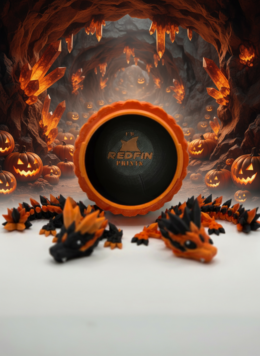 Halloween Themed Crystal Baby Dragon's With Egg - Articulated 3D Printed Collectable - Orange and Black