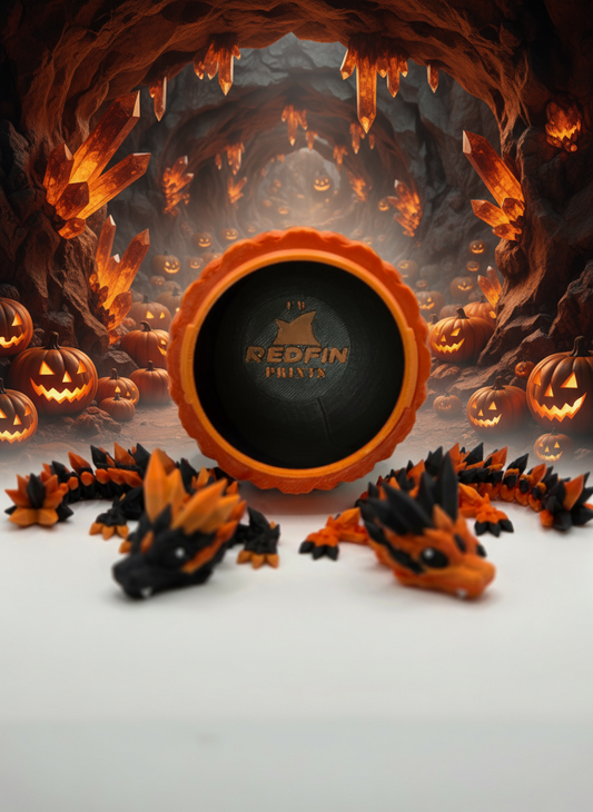 Halloween Themed Crystal Baby Dragon's With Egg - Articulated 3D Printed Collectable - Orange and Black