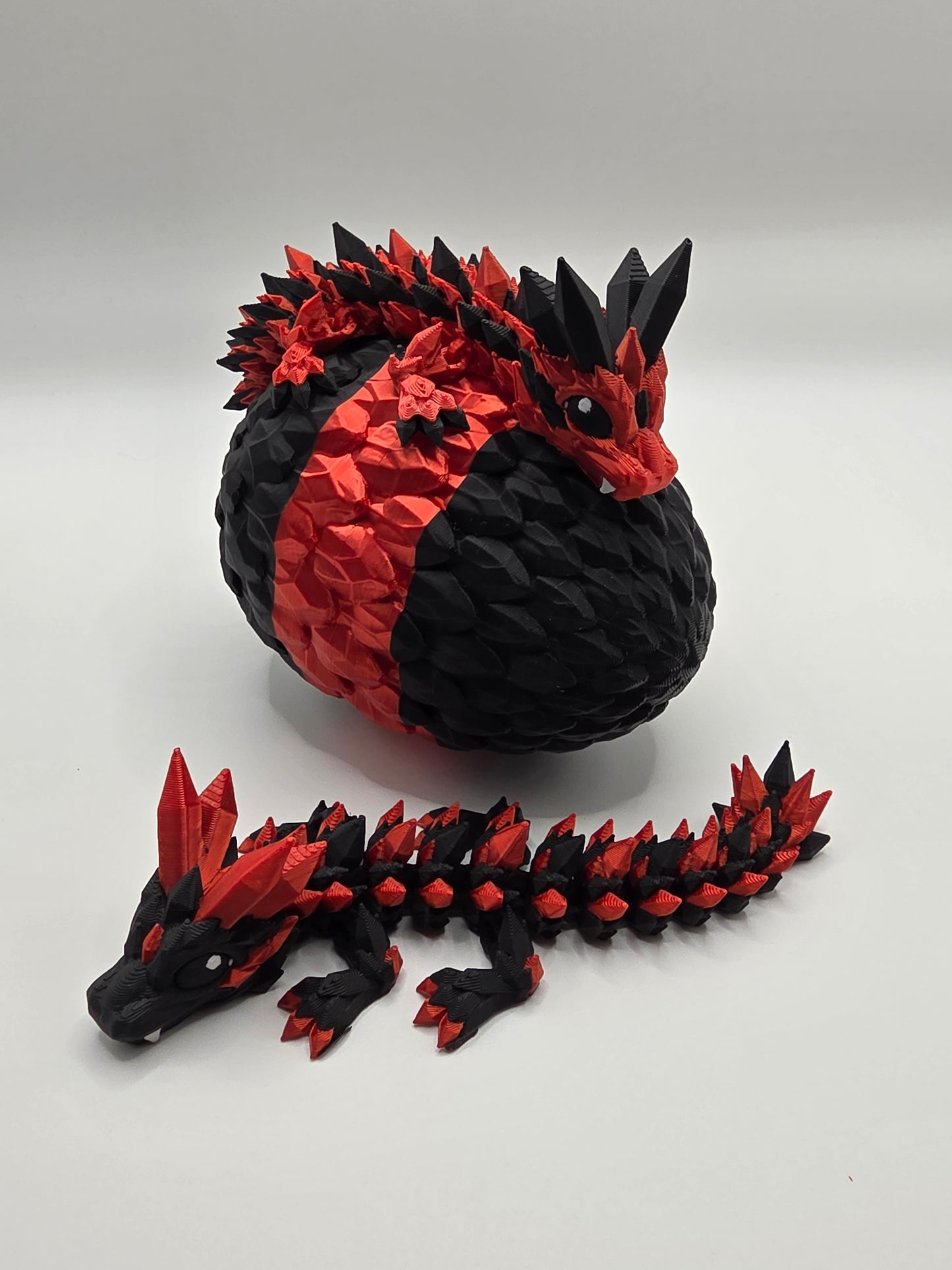 Crystal Baby Dragon's With Egg - Articulated 3D Printed Collectable Figure - Red and Black