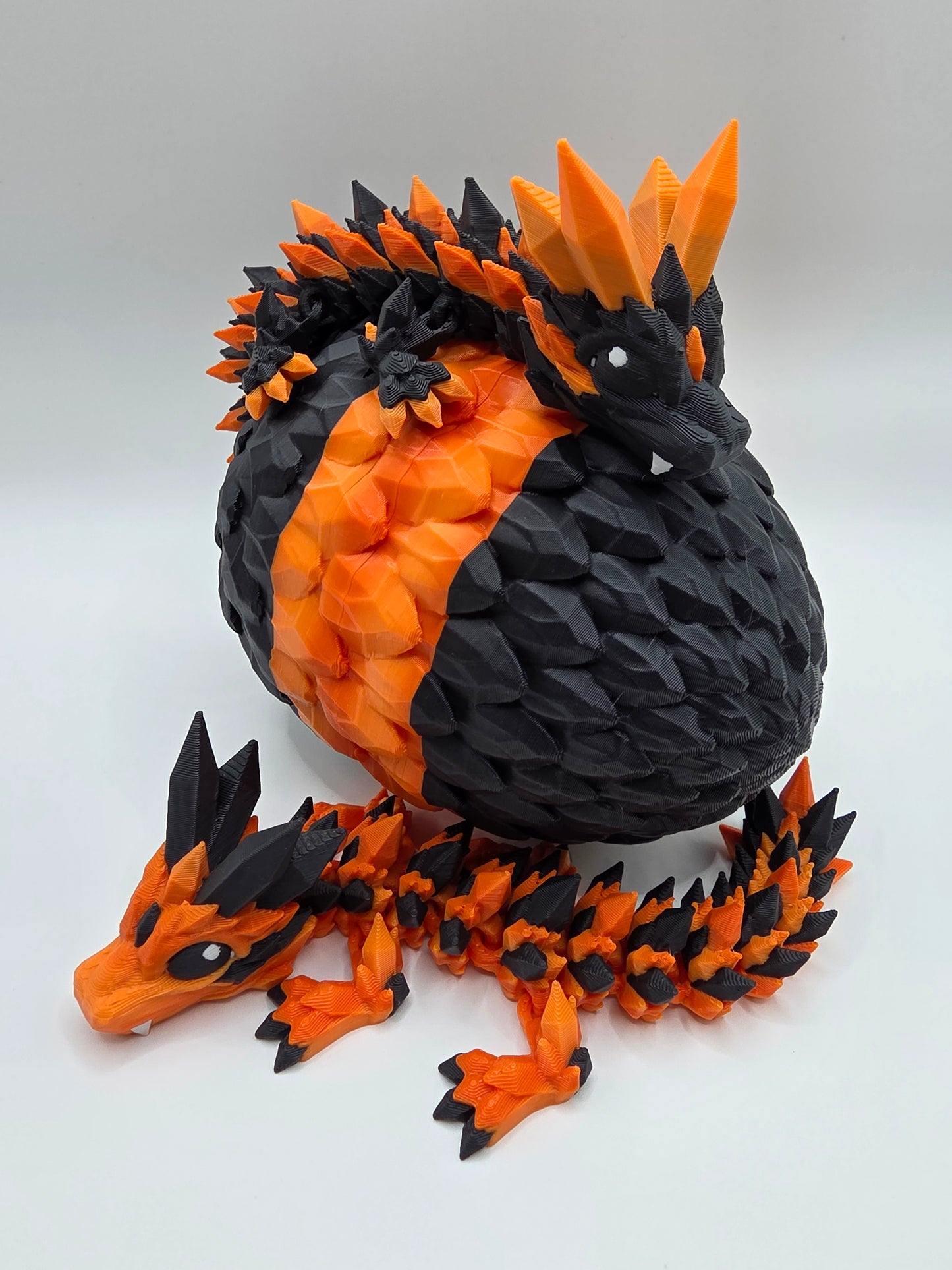 Halloween Themed Crystal Baby Dragon's With Egg - Articulated 3D Printed Collectable - Orange and Black