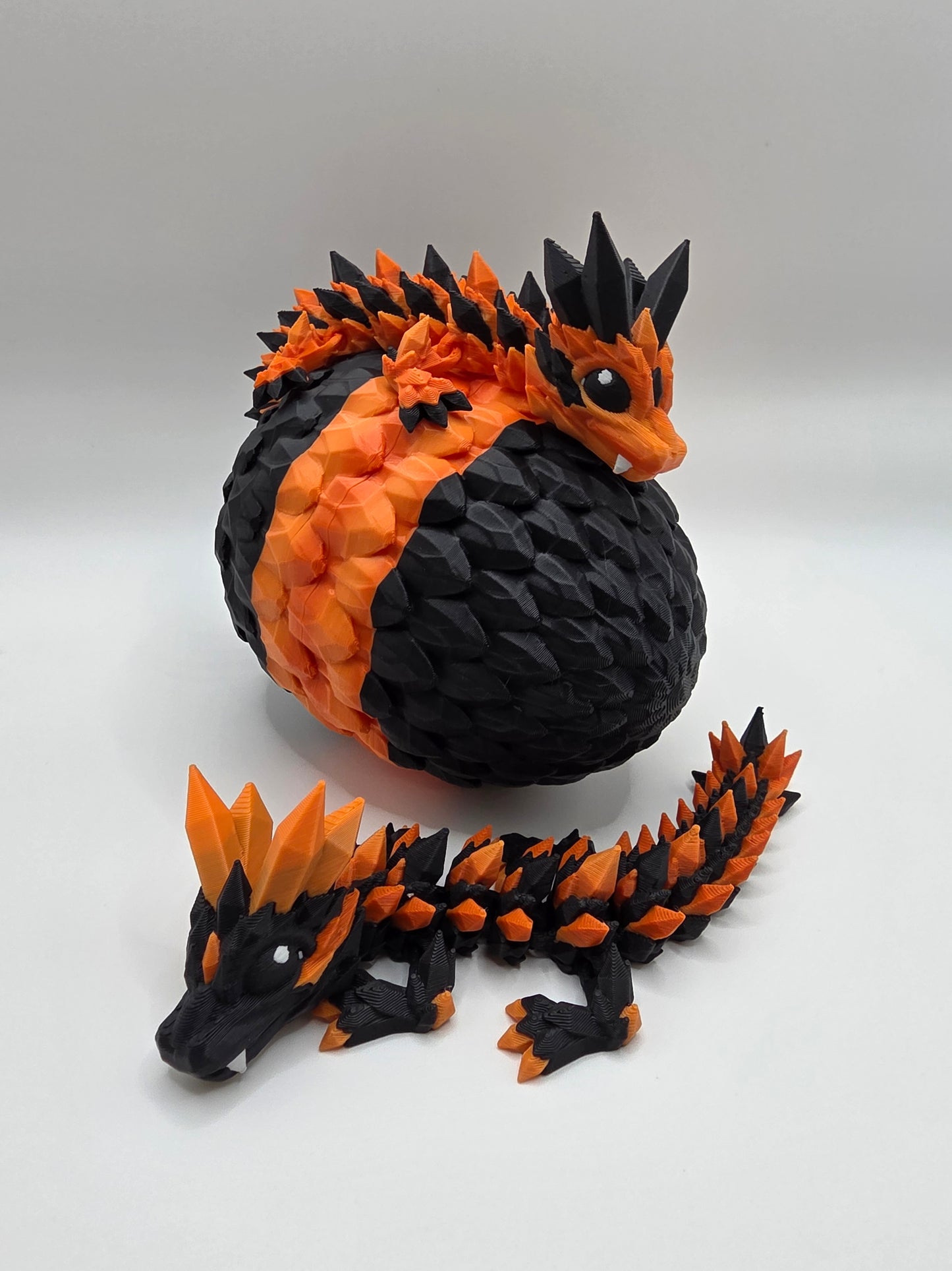 Halloween Themed Crystal Baby Dragon's With Egg - Articulated 3D Printed Collectable - Orange and Black