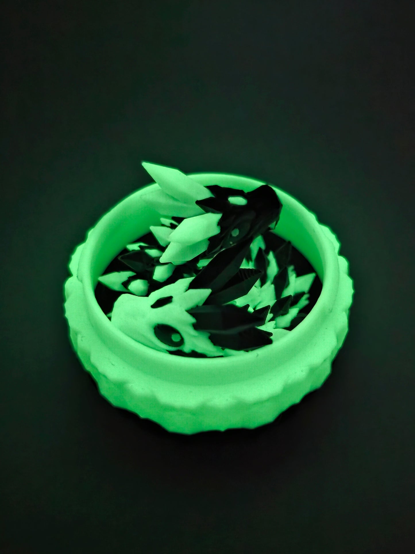 Crystal Baby Dragon's With Egg - Articulated 3D Printed Collectable - Glow Green and Black