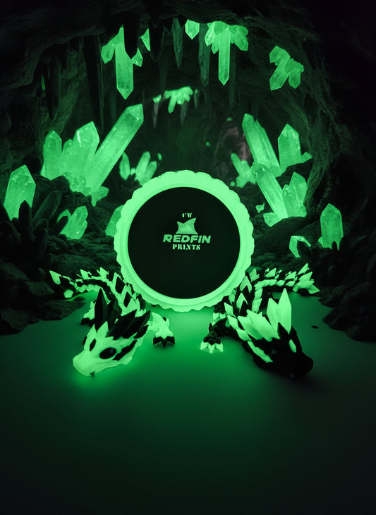 Crystal Baby Dragon's With Egg - Articulated 3D Printed Collectable - Glow Green and Black