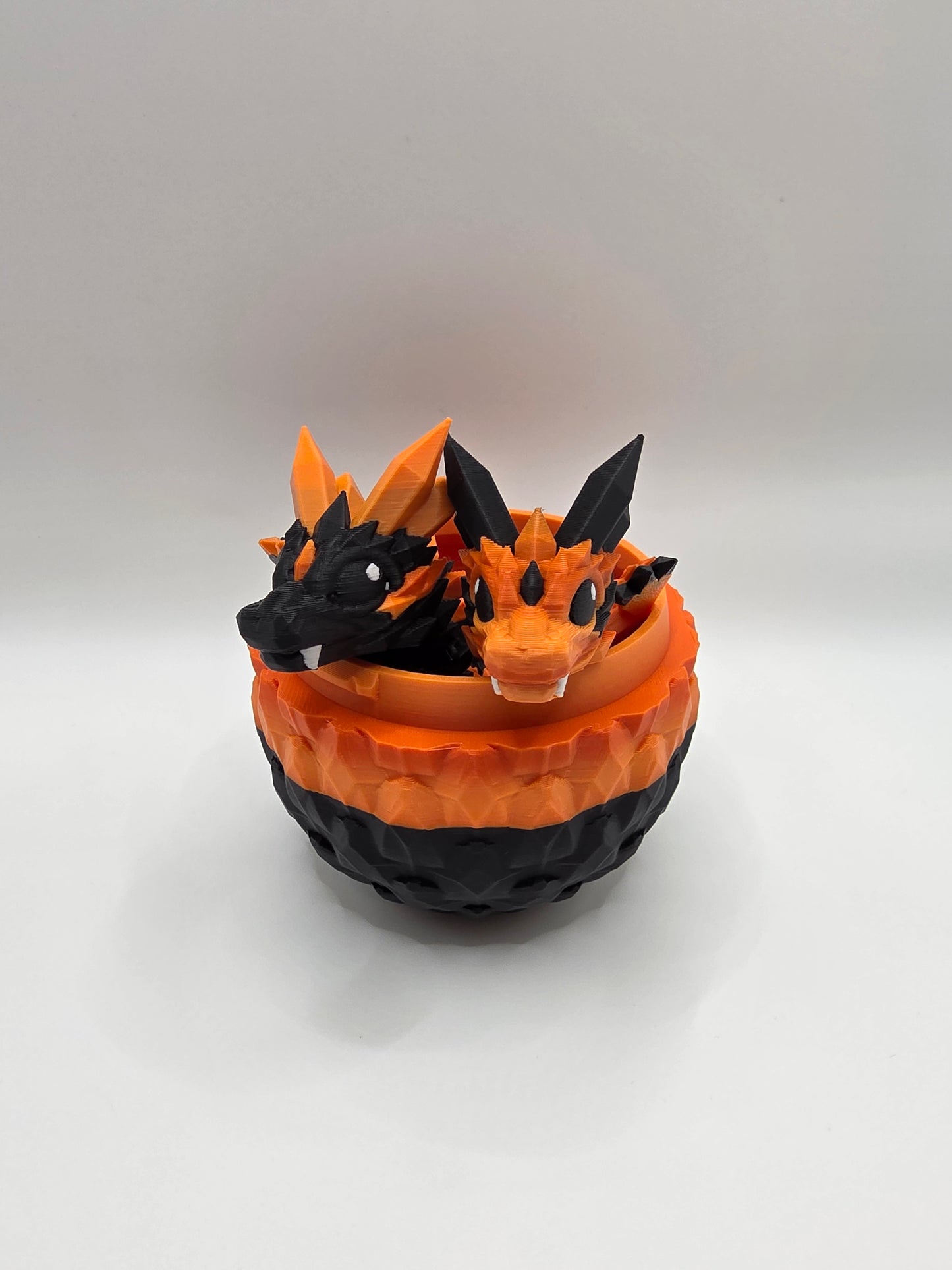 Halloween Themed Crystal Baby Dragon's With Egg - Articulated 3D Printed Collectable - Orange and Black
