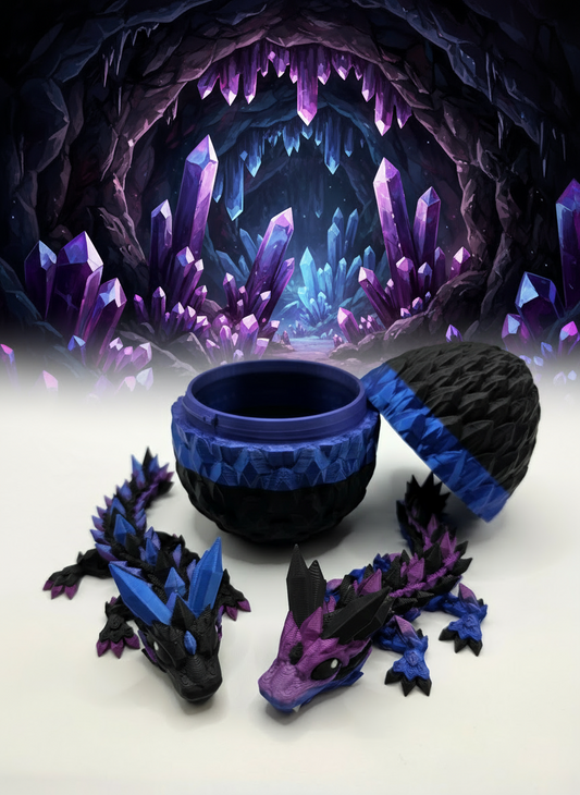 Crystal Baby Dragon's With Egg - Articulated 3D Printed Collectable - Dual Purple-Blue With Black