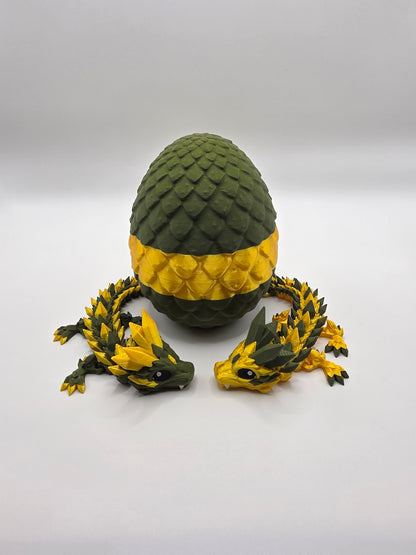 “Crystal Baby Dragons with Egg – Articulated 3D Printed Collectible – Army Green with Gold Theme”