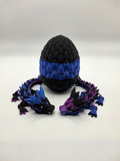 “Crystal Baby Dragons with Egg – Articulated 3D Printed Collectible – Dual Purple and Blue with Black Theme”