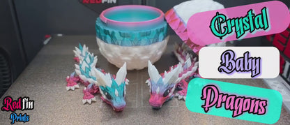 “Crystal Baby Dragons with Egg – Articulated 3D Printed Collectible – Dual Pink - Blue with White Theme”