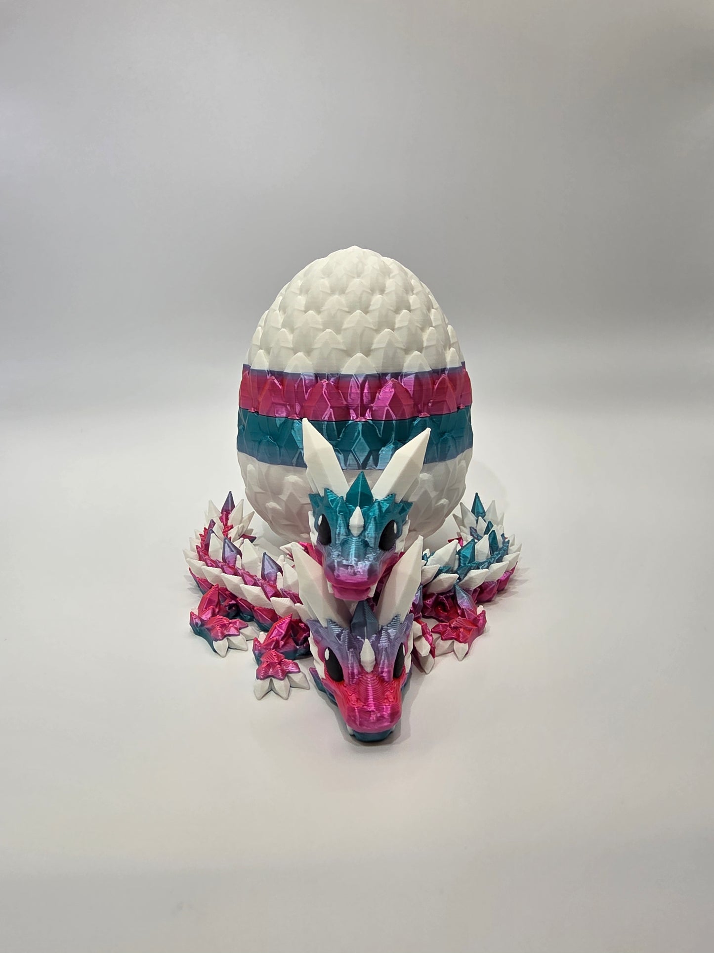 “Crystal Baby Dragons with Egg – Articulated 3D Printed Collectible – Dual Pink - Blue with White Theme”