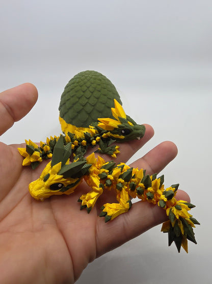 “Crystal Baby Dragons with Egg – Articulated 3D Printed Collectible – Army Green with Gold Theme”