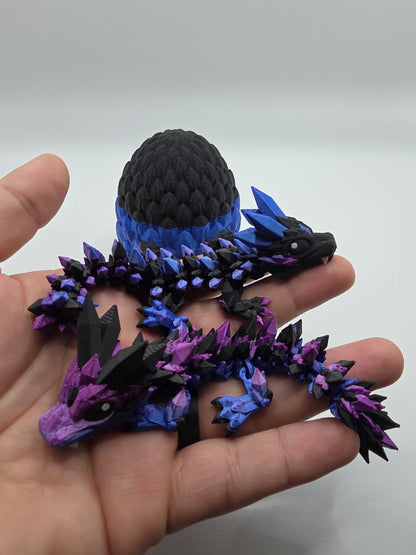 “Crystal Baby Dragons with Egg – Articulated 3D Printed Collectible – Dual Purple and Blue with Black Theme”