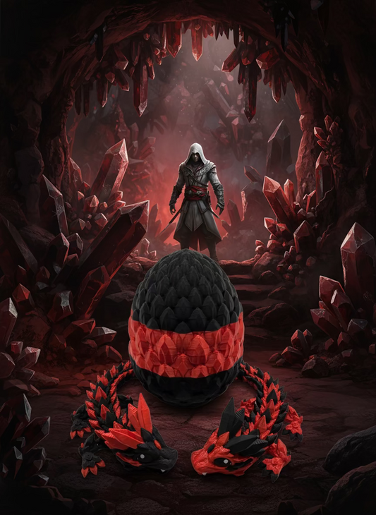 “Crystal Baby Dragons with Egg – Articulated 3D Printed Collectible – Red with Black Theme”