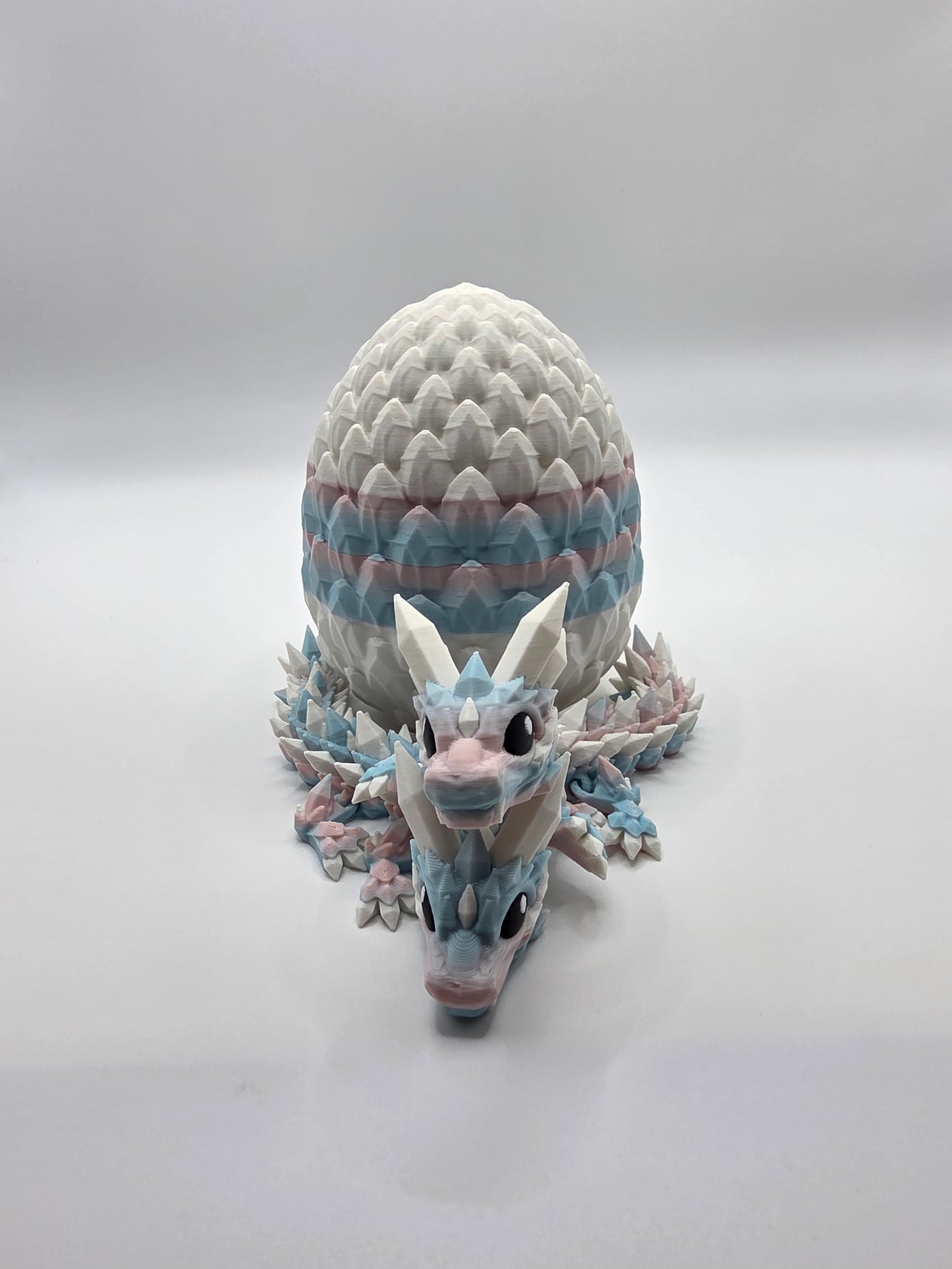 “Crystal Baby Dragons with Egg – Articulated 3D Printed Collectible – Dual Pink/Blue, with White Theme”