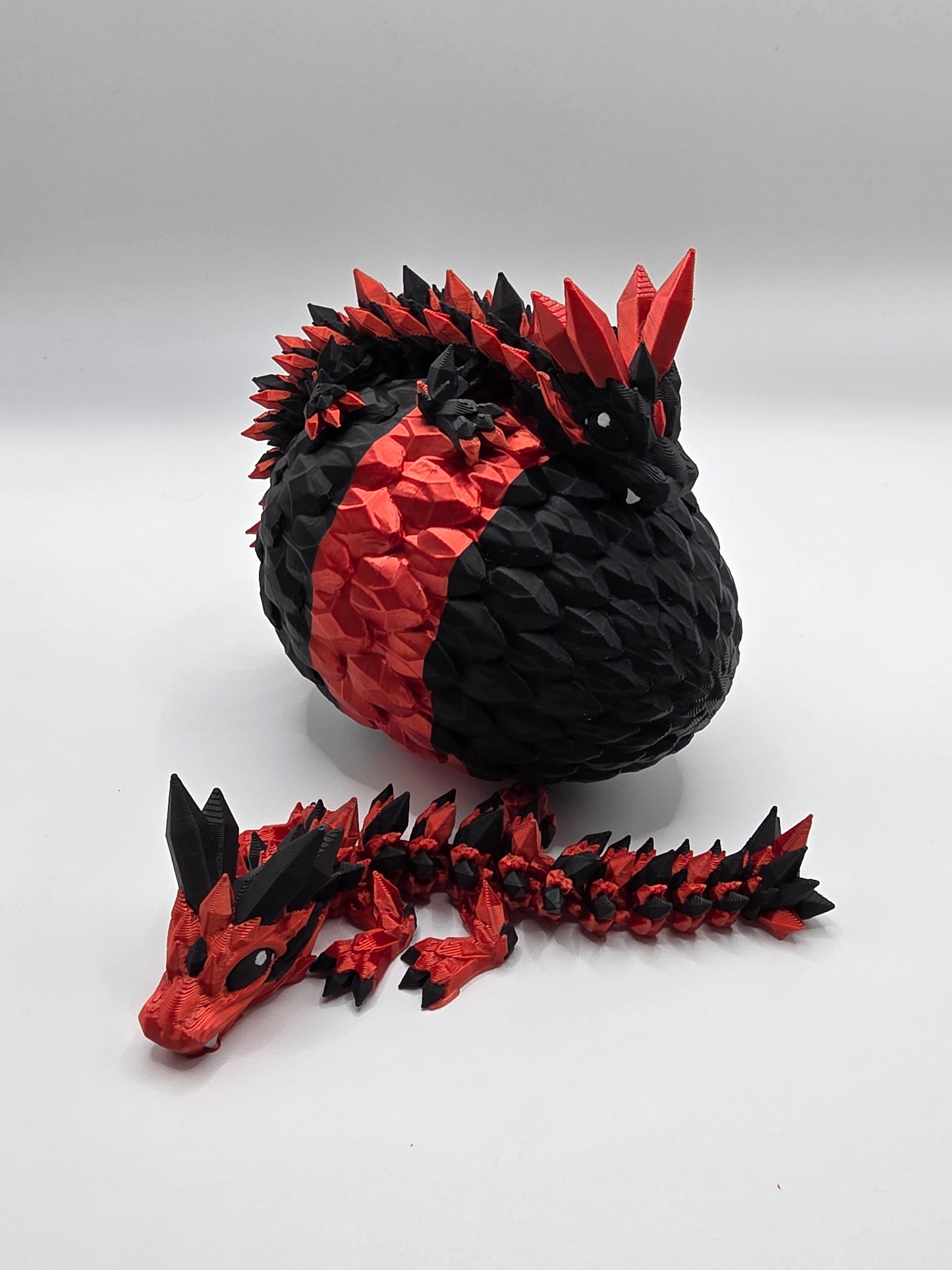 Crystal Baby Dragon's With Egg - Articulated 3D Printed Collectable Figure - Red and Black