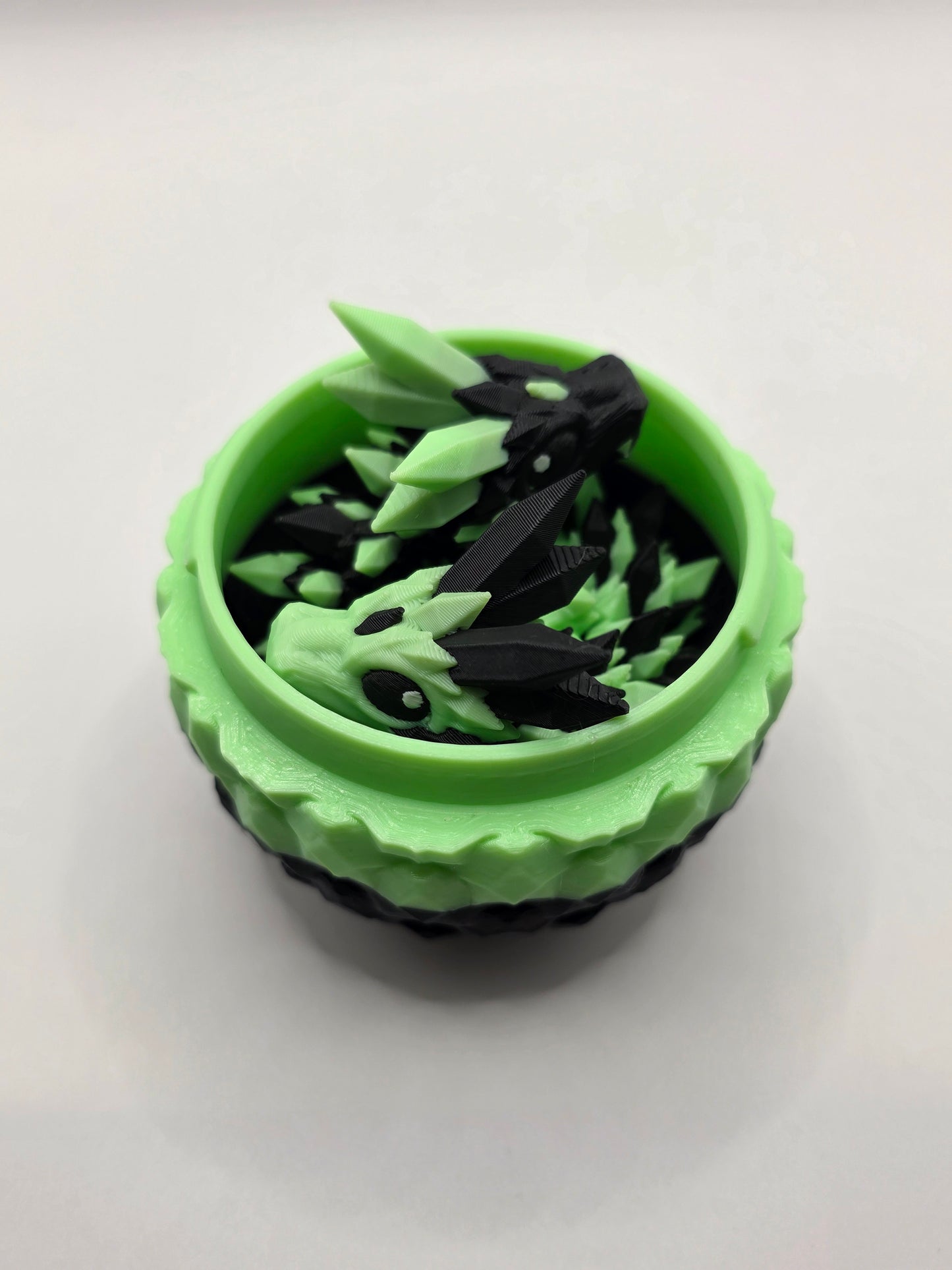 Crystal Baby Dragon's With Egg - Articulated 3D Printed Collectable - Glow Green and Black