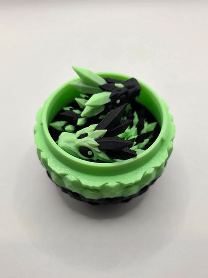 Crystal Baby Dragon's With Egg - Articulated 3D Printed Collectable - Glow Green and Black