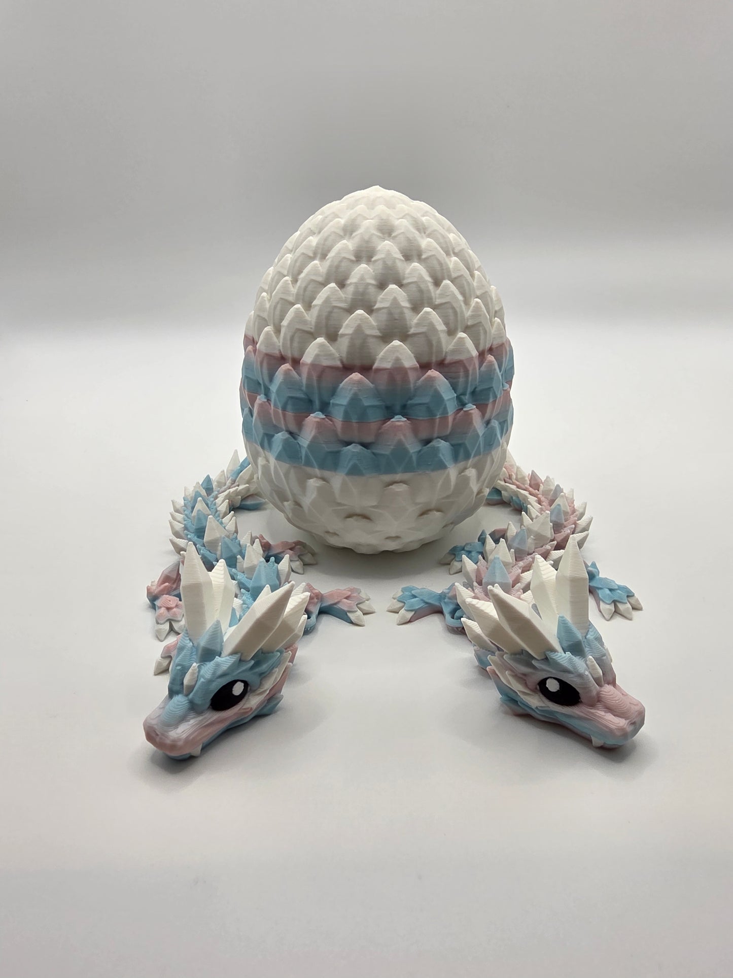 “Crystal Baby Dragons with Egg – Articulated 3D Printed Collectible – Dual Pink/Blue, with White Theme”
