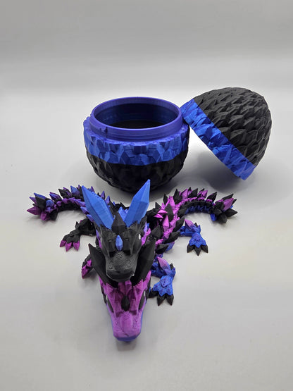 Crystal Baby Dragon's With Egg - Articulated 3D Printed Collectable - Dual Purple-Blue With Black
