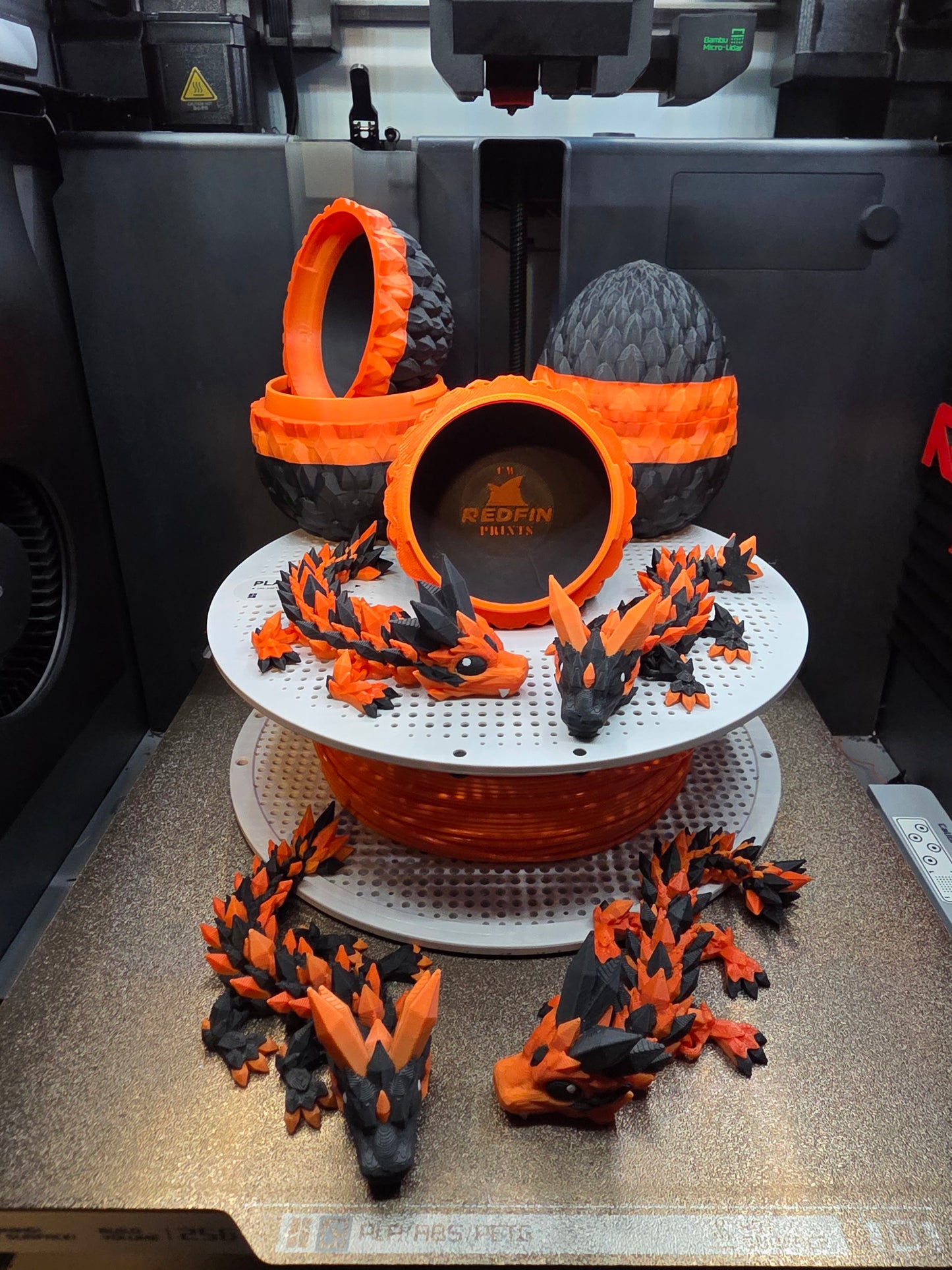 Halloween Themed Crystal Baby Dragon's With Egg - Articulated 3D Printed Collectable - Orange and Black