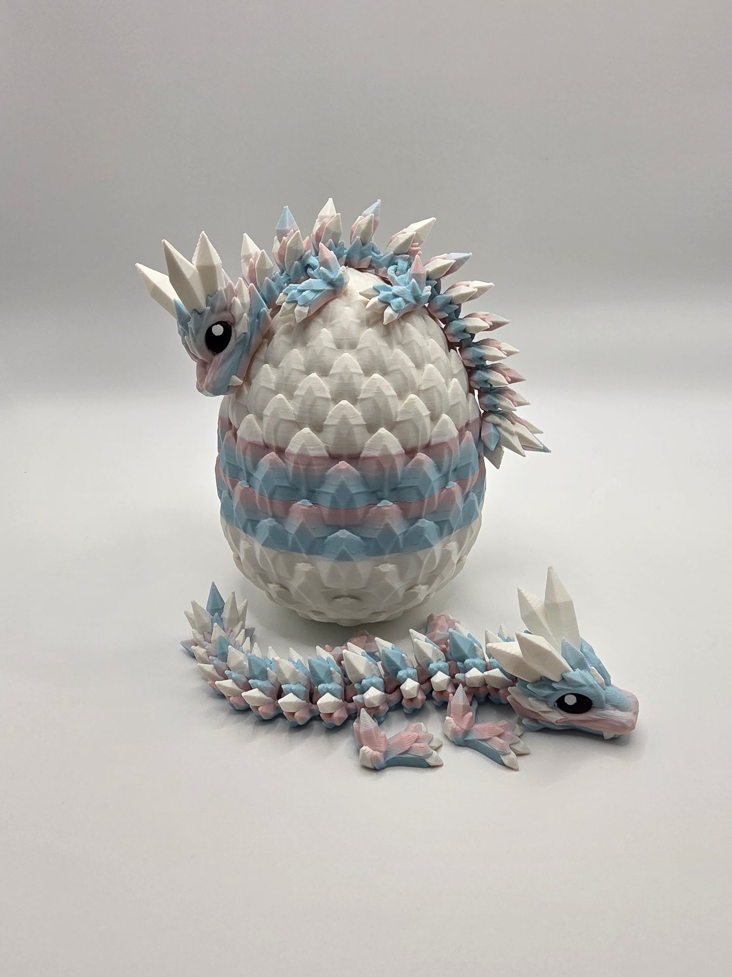 “Crystal Baby Dragons with Egg – Articulated 3D Printed Collectible – Dual Pink/Blue, with White Theme”