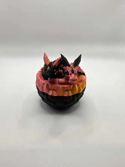 “Crystal Baby Dragons with Egg – Articulated 3D Printed Collectible – Rose Gold and Black Theme”