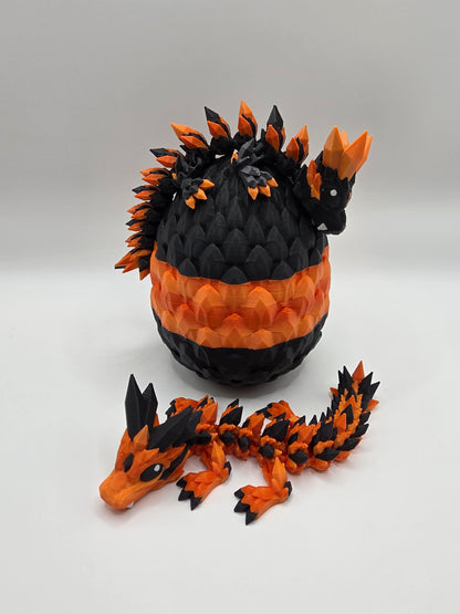 Halloween Themed Crystal Baby Dragon's With Egg - Articulated 3D Printed Collectable - Orange and Black