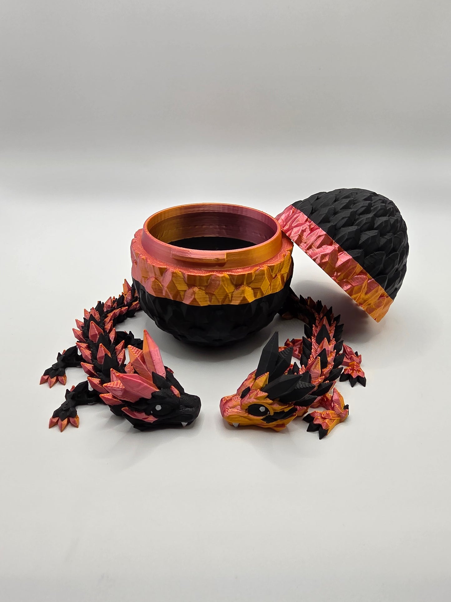 “Crystal Baby Dragons with Egg – Articulated 3D Printed Collectible – Rose Gold and Black Theme”