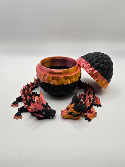 “Crystal Baby Dragons with Egg – Articulated 3D Printed Collectible – Rose Gold and Black Theme”