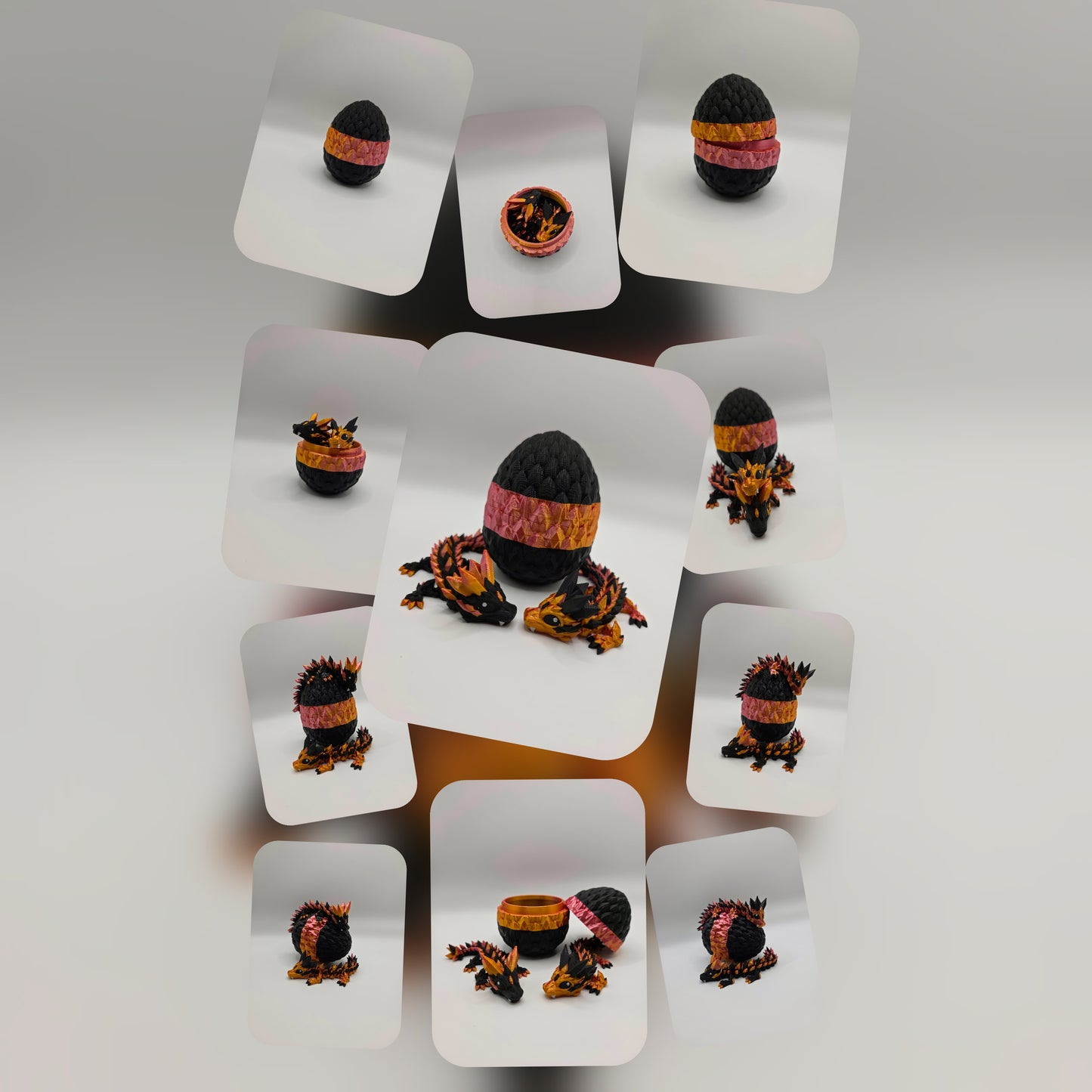 Crystal Baby Dragon's With Egg - Articulated 3D Printed Collectable - Rose Gold and Black