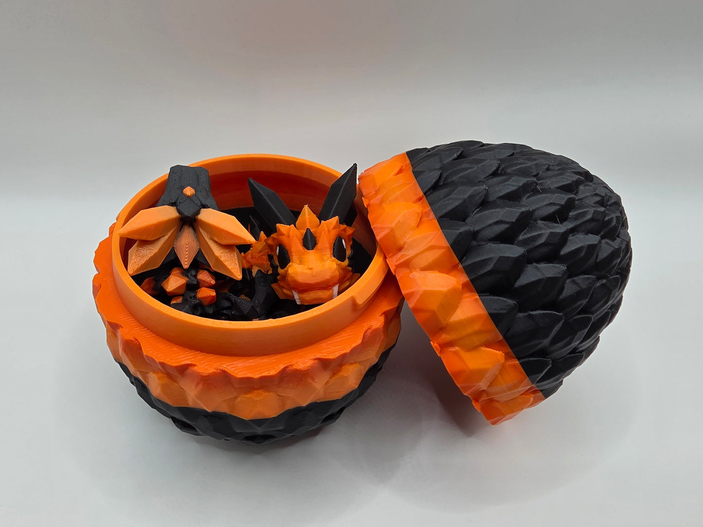 Halloween Themed Crystal Baby Dragon's With Egg - Articulated 3D Printed Collectable - Orange and Black