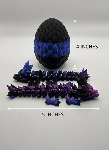 “Crystal Baby Dragons with Egg – Articulated 3D Printed Collectible – Dual Purple and Blue with Black Theme”