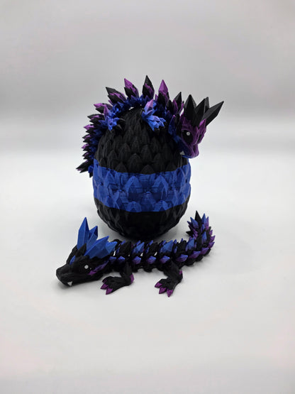 “Crystal Baby Dragons with Egg – Articulated 3D Printed Collectible – Dual Purple and Blue with Black Theme”