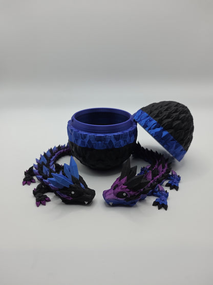 “Crystal Baby Dragons with Egg – Articulated 3D Printed Collectible – Dual Purple and Blue with Black Theme”