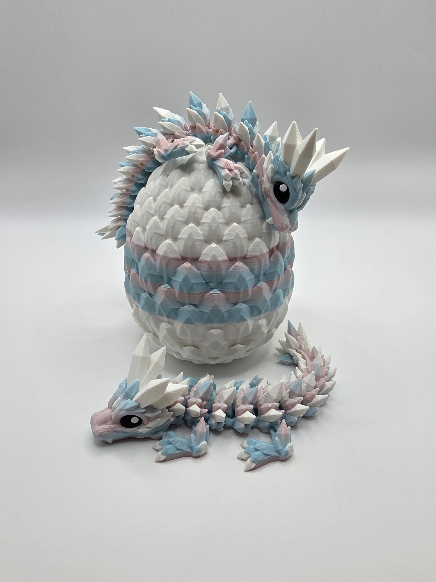 “Crystal Baby Dragons with Egg – Articulated 3D Printed Collectible – Dual Pink/Blue, with White Theme”