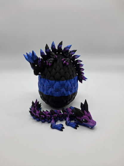 “Crystal Baby Dragons with Egg – Articulated 3D Printed Collectible – Dual Purple and Blue with Black Theme”