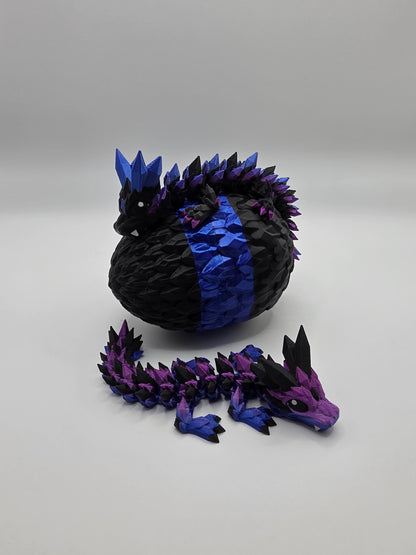 “Crystal Baby Dragons with Egg – Articulated 3D Printed Collectible – Dual Purple and Blue with Black Theme”