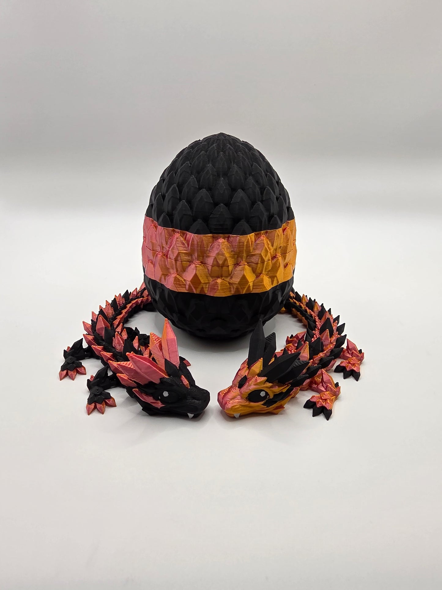 “Crystal Baby Dragons with Egg – Articulated 3D Printed Collectible – Rose Gold and Black Theme”