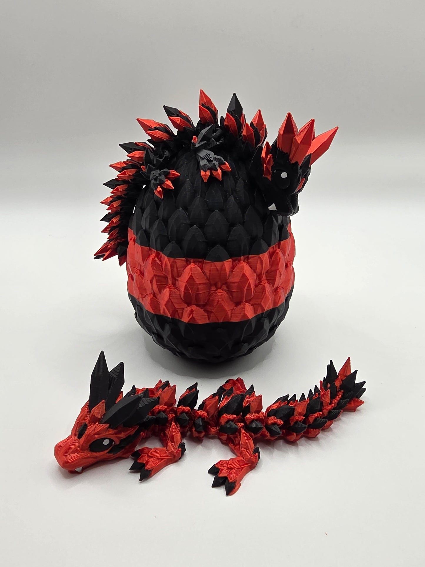 Crystal Baby Dragon's With Egg - Articulated 3D Printed Collectable Figure - Red and Black