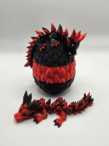 Crystal Baby Dragon's With Egg - Articulated 3D Printed Collectable Figure - Red and Black