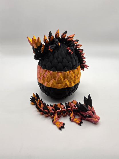 “Crystal Baby Dragons with Egg – Articulated 3D Printed Collectible – Rose Gold and Black Theme”