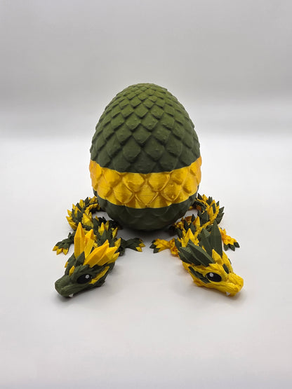“Crystal Baby Dragons with Egg – Articulated 3D Printed Collectible – Army Green with Gold Theme”