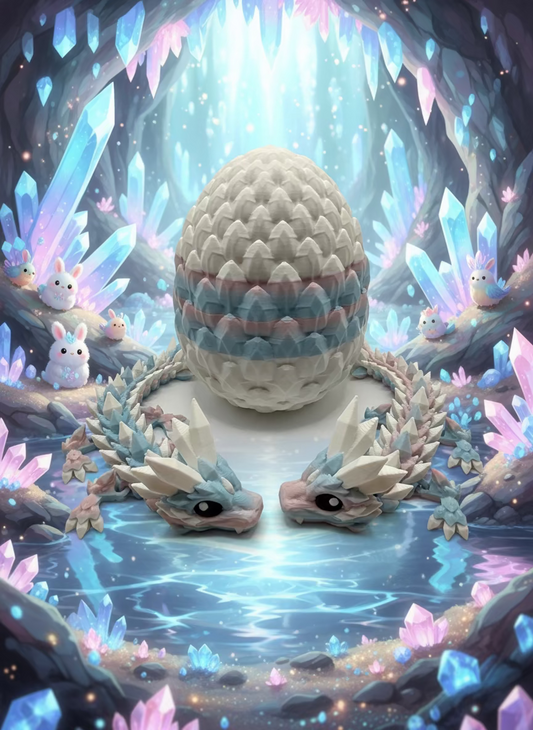 “Crystal Baby Dragons with Egg – Articulated 3D Printed Collectible – Dual Pink/Blue, with White Theme”