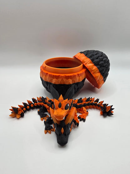 Halloween Themed Crystal Baby Dragon's With Egg - Articulated 3D Printed Collectable - Orange and Black