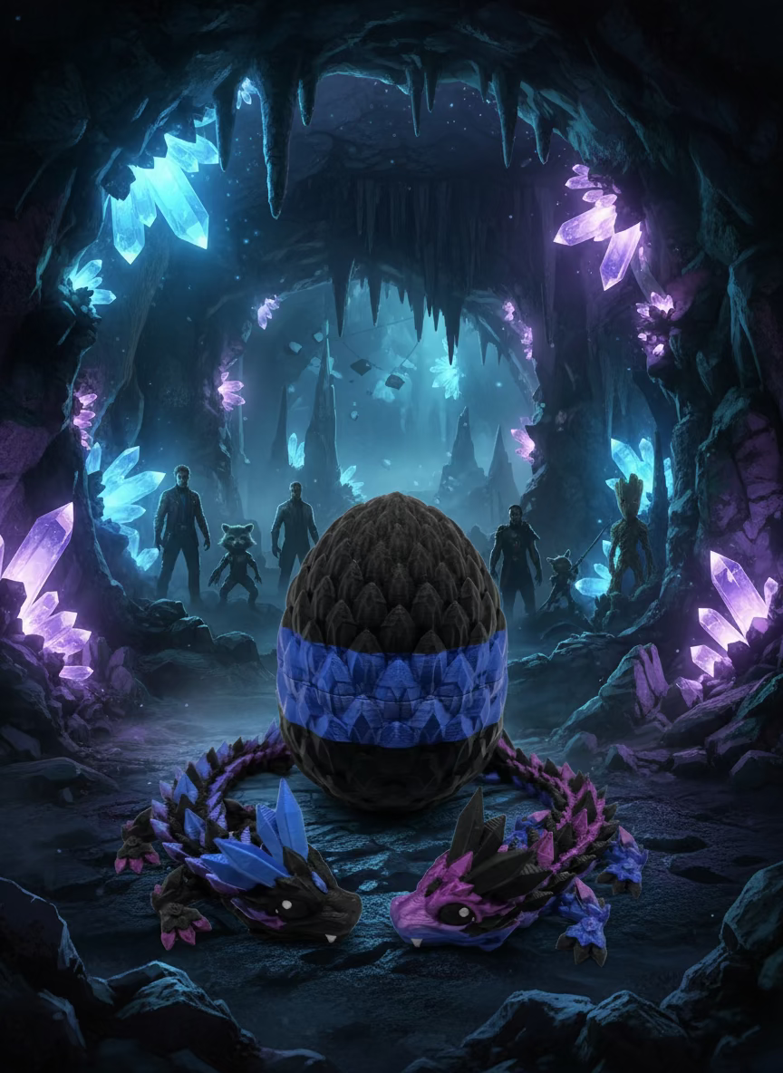 Black and blue beanie with dragon accessories on a white background