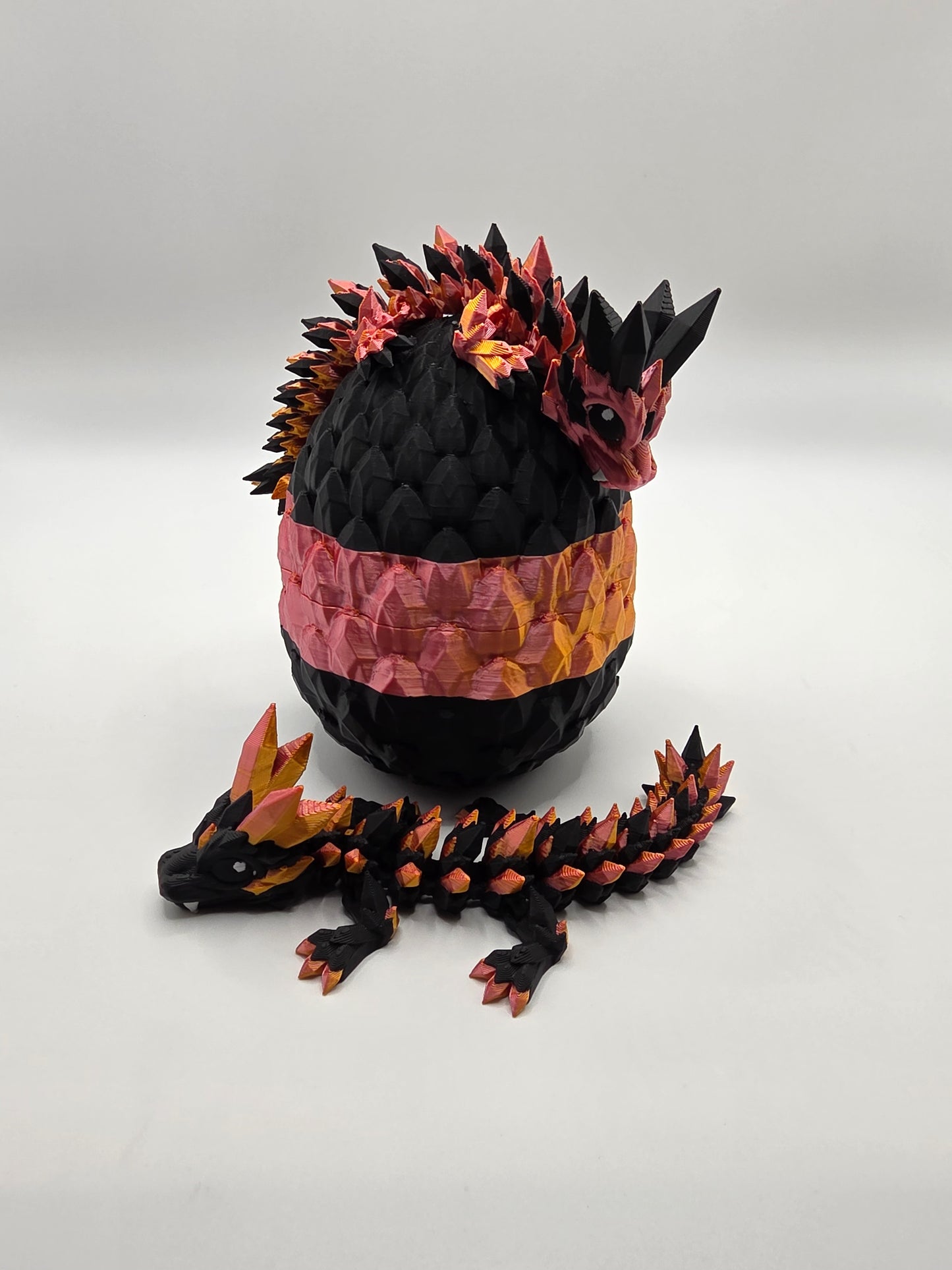 “Crystal Baby Dragons with Egg – Articulated 3D Printed Collectible – Rose Gold and Black Theme”