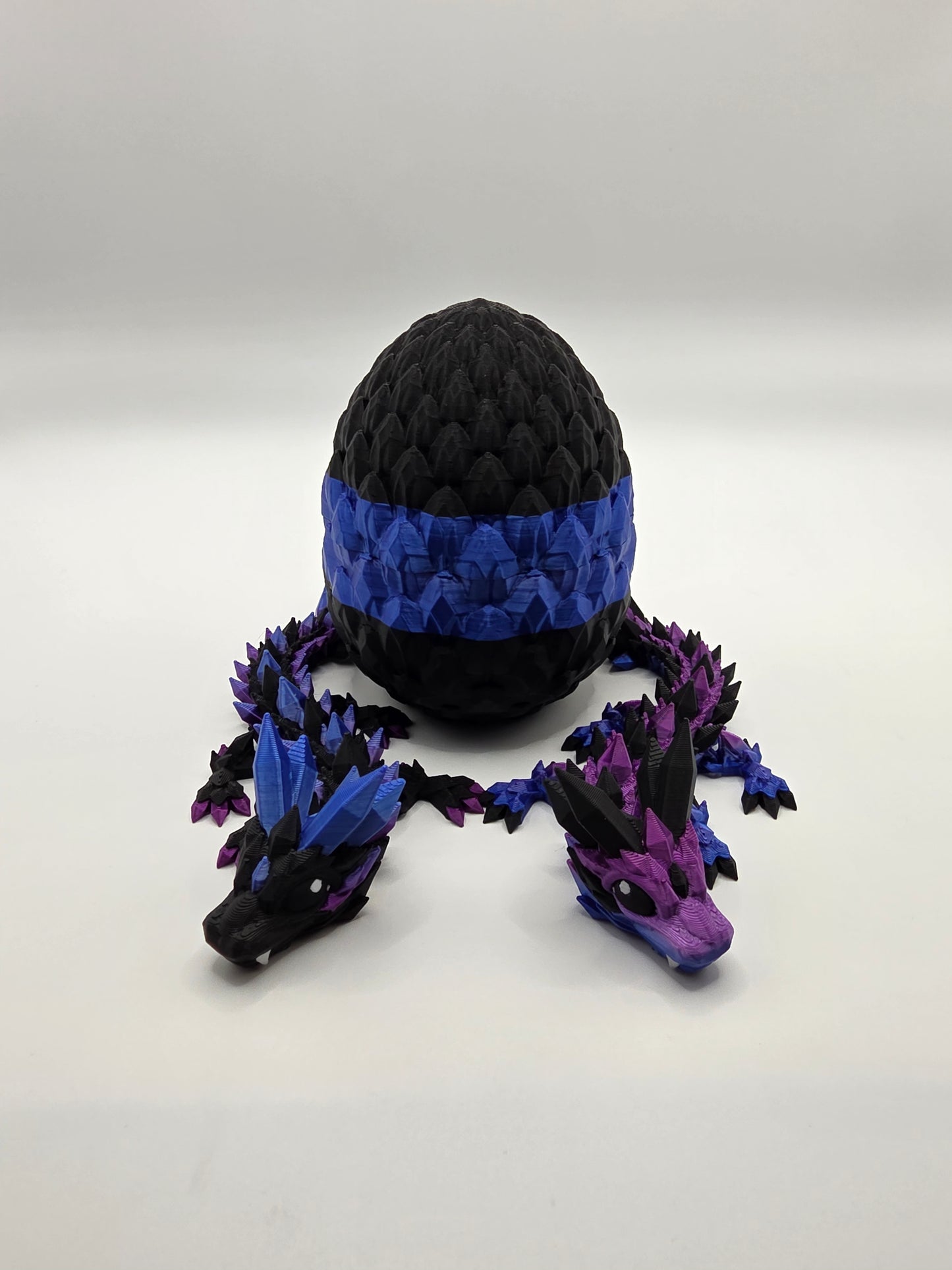 “Crystal Baby Dragons with Egg – Articulated 3D Printed Collectible – Dual Purple and Blue with Black Theme”