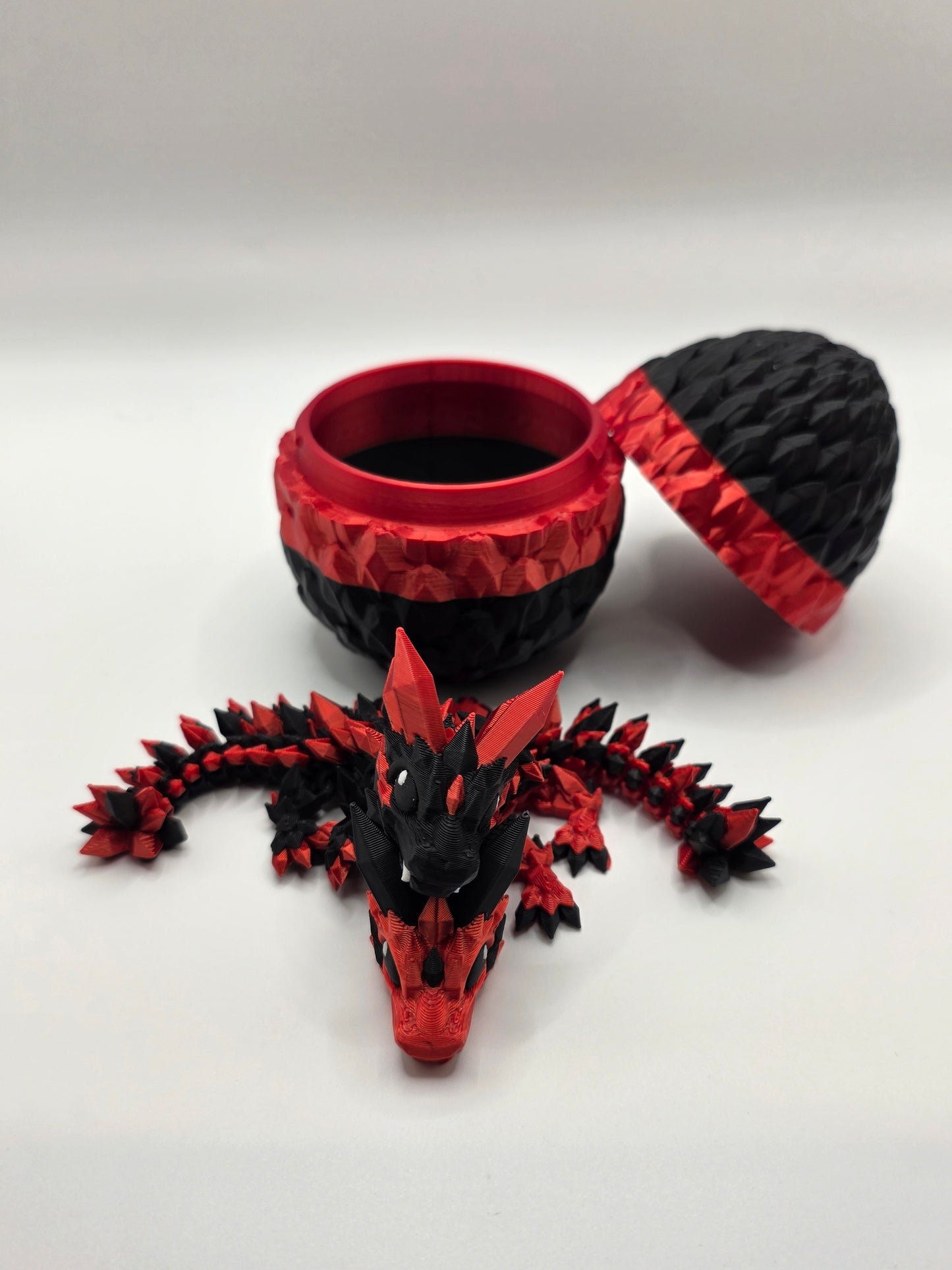 Crystal Baby Dragon's With Egg - Articulated 3D Printed Collectable Figure - Red and Black